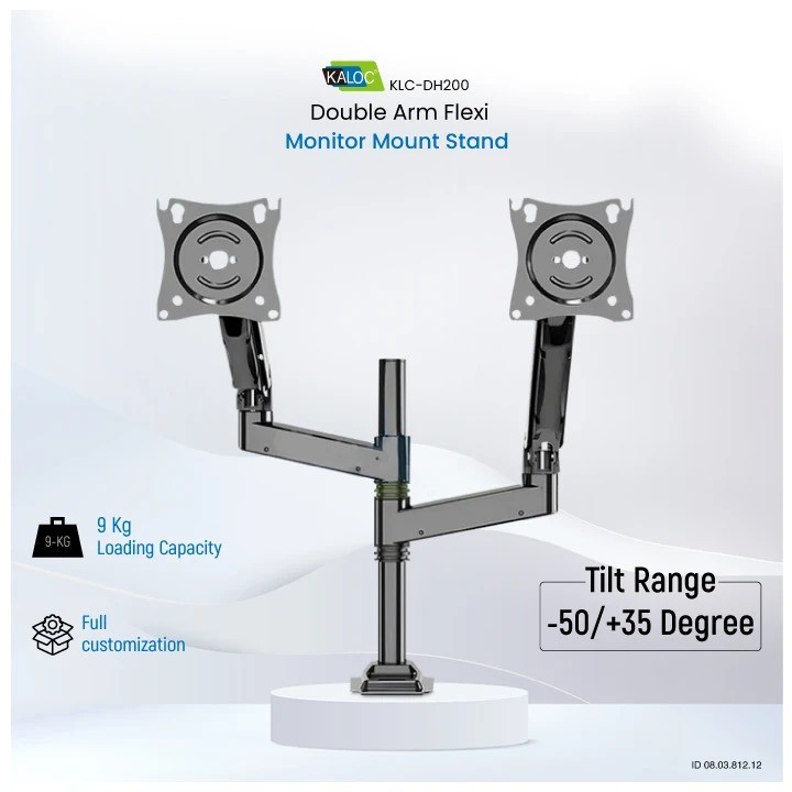 Kaloc KLC-DH200 Adjustable Double Desk Mount Stand Flexi Monitor Arm